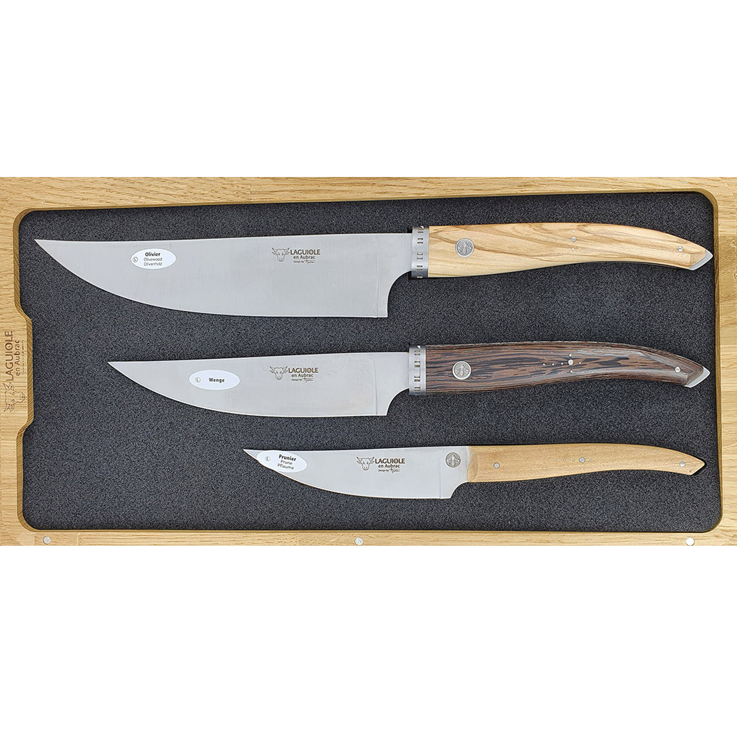 Set De 3 Couteaux De Cuisine Gourmet Laguiole En Aubrac Bois Mixtes 00