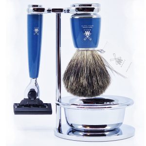 Set De Rasage Muhle Rasoir De Securite Mach3 Et Blaireau Manches Bleu Petrole Rytmo 4 Pieces 01