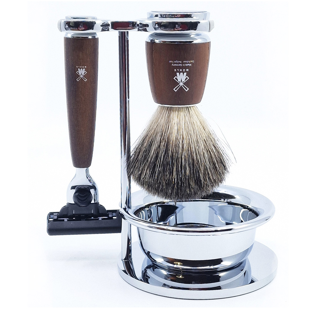 Set De Rasage Muhle Rasoir De Securite Mach3 Et Blaireau Manches Frene Rytmo 4 Pieces 01