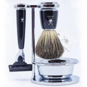 Set De Rasage Muhle Rasoir De Securite Mach3 Et Blaireau Manches Noir Rytmo 4 Pieces 01