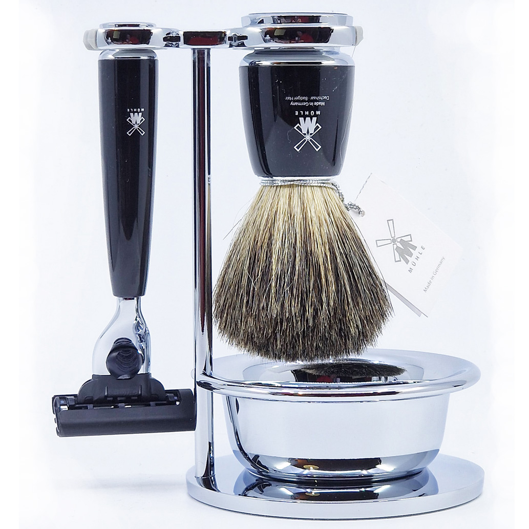 Set De Rasage Muhle Rasoir De Securite Mach3 Et Blaireau Manches Noir Rytmo 4 Pieces 01