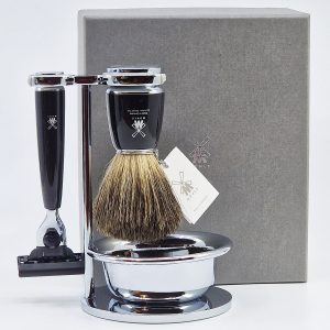 Set De Rasage Muhle Rasoir De Securite Mach3 Et Blaireau Manches Noir Rytmo 4 Pieces 02