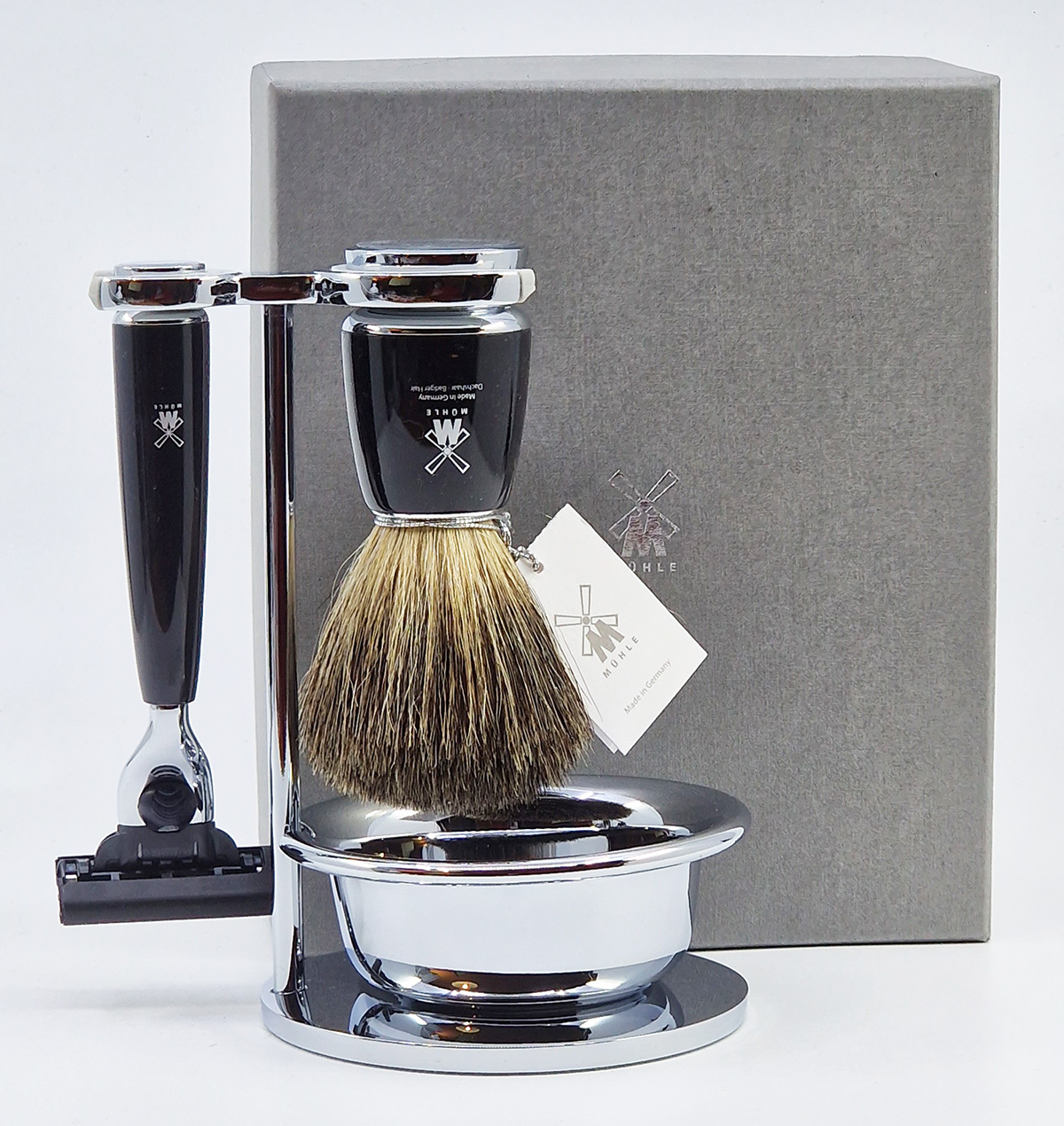 Set De Rasage Muhle Rasoir De Securite Mach3 Et Blaireau Manches Noir Rytmo 4 Pieces 02