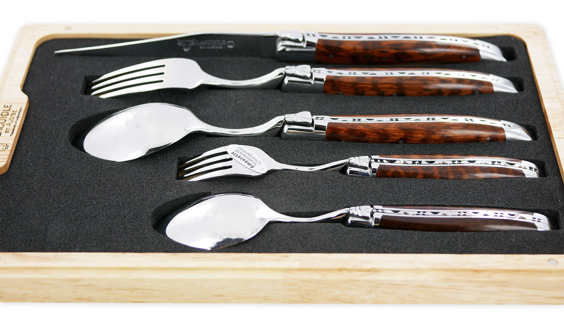 Set De Table Individuel Laguiole En Aubrac 5 Pieces Manches En Amourette Finition Brillante 01
