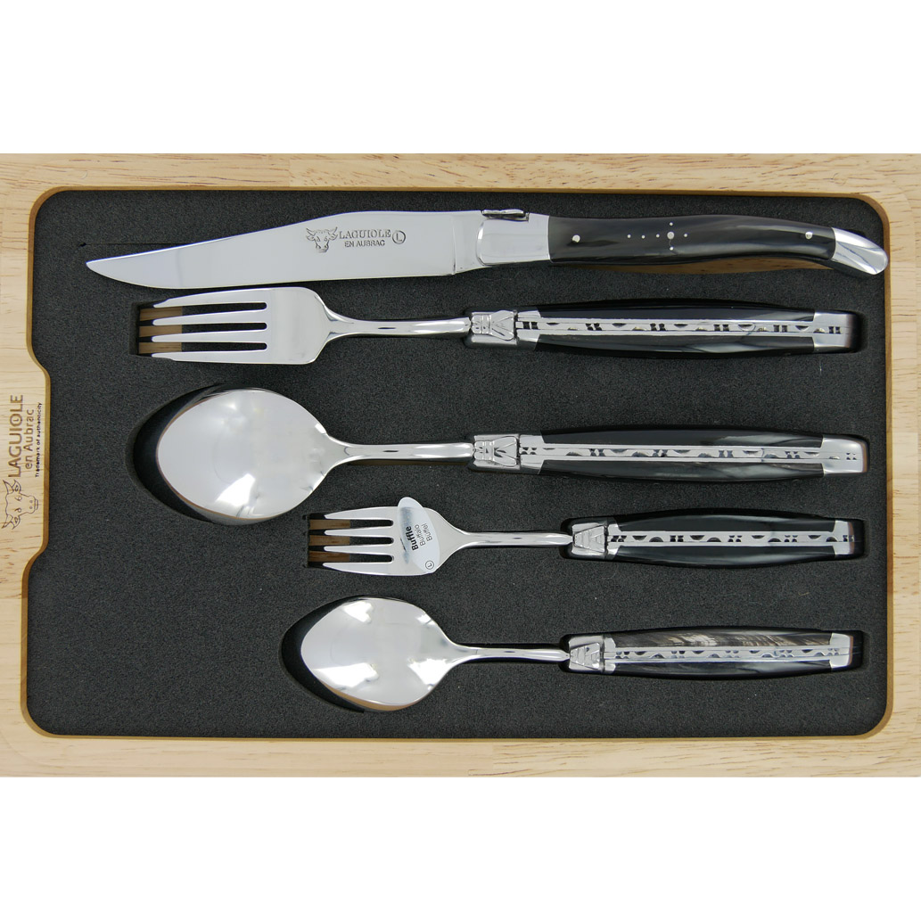 Set De Table Individuel Laguiole En Aubrac 5 Pieces Manches En Buffle Finition Brillante 00