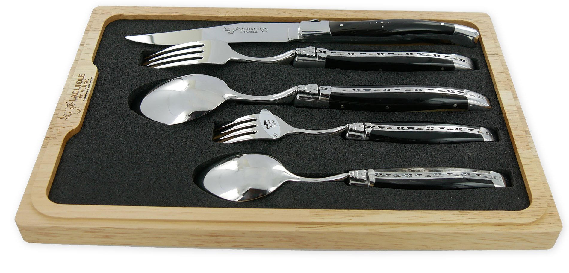 Set De Table Individuel Laguiole En Aubrac 5 Pieces Manches En Buffle Finition Brillante 01