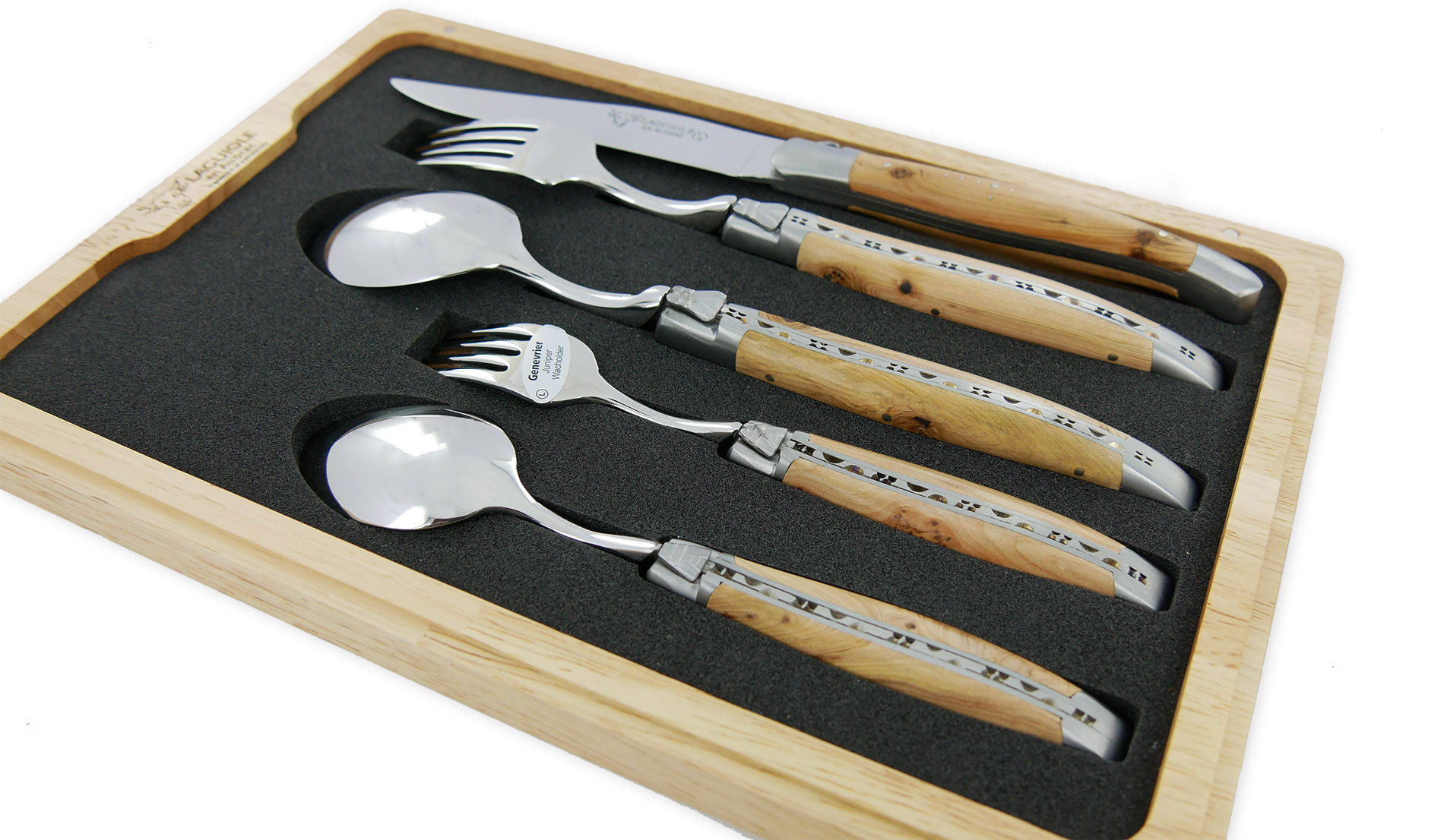 Set De Table Individuel Laguiole En Aubrac 5 Pieces Manches En Genevrier Finition Brossee 01