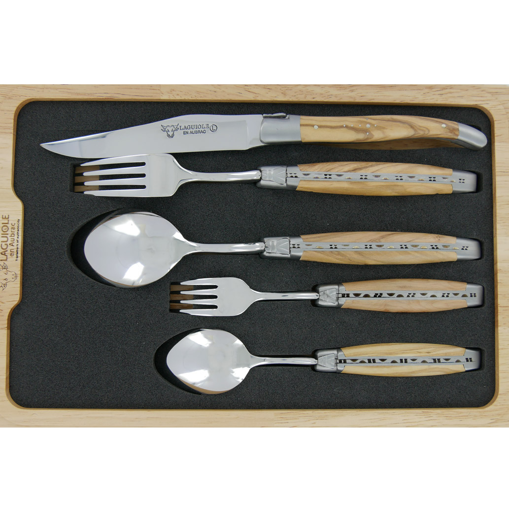 Set De Table Individuel Laguiole En Aubrac 5 Pieces Manches En Olivier Finition Brossee 00