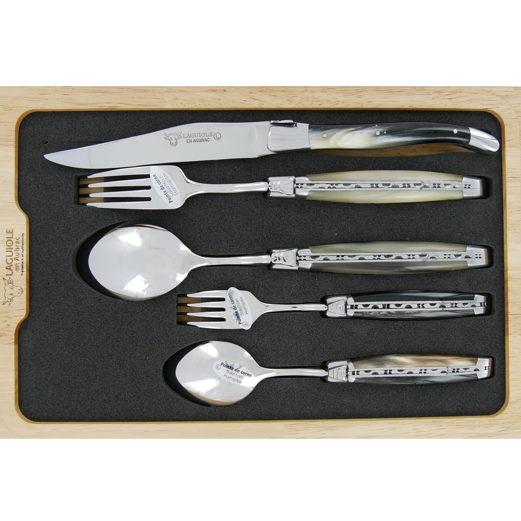 Set De Table Individuel Laguiole En Aubrac 5 Pieces Manches En Pointe De Corne Finition Brillante 00