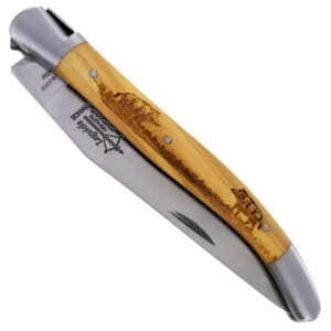 Couteau Laguiole Antan Manche Olivier Gravures Sanglier 2 Mitres Inox Brosse 1 Piece 12cm 00