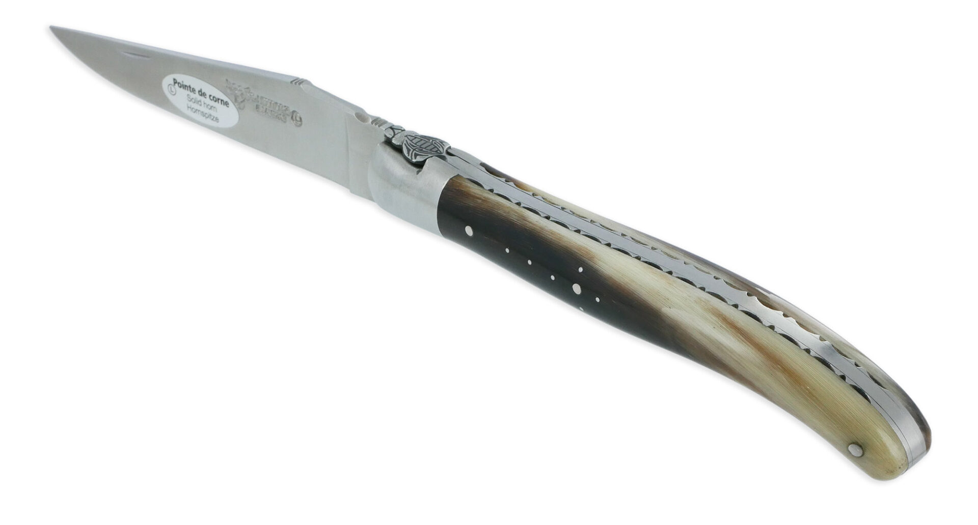 Couteau Laguiole En Aubrac 1 Piece 12 Cm Buffle 1 Mitre Inox Brosse Decoration Bourdon 01