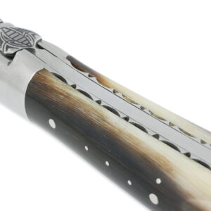 Couteau Laguiole En Aubrac 1 Piece 12 Cm Buffle 1 Mitre Inox Brosse Decoration Bourdon 03