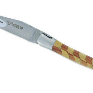 Couteau Laguiole En Aubrac 1 Piece 12 Cm Manche Damier Bois De Rose Et Buis 2 Mitres Inox Brosse 01