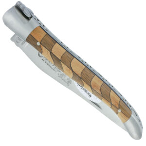 Couteau Laguiole En Aubrac 1 Piece 12 Cm Manche Damier Noyer Et Genevrier 2 Mitres Inox Brosse 00