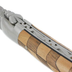 Couteau Laguiole En Aubrac 1 Piece 12 Cm Manche Damier Noyer Et Genevrier 2 Mitres Inox Brosse 02