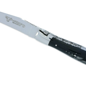 Couteau Laguiole En Aubrac 2 Pieces 12cm Avec Tire Bouchon Manche Buffle 2 Mitres Inox Brillant Double Platines 01