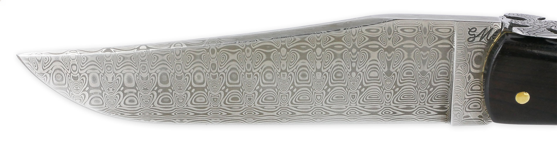 Couteau Laguiole Prestige Createur 1 Piece 15 Cm Incrustation Monnaie 20 Francs Napoleon Or Plein Manche Ebene Lame Damas Mouche Prestige Aigle Imperial Piece Unique 03