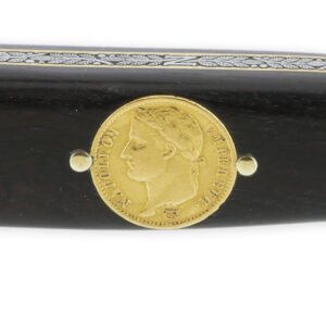 Couteau Laguiole Prestige Createur 1 Piece 15 Cm Incrustation Monnaie 20 Francs Napoleon Or Plein Manche Ebene Lame Damas Mouche Prestige Aigle Imperial Piece Unique 04