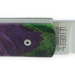 The 20 20 Folding Knife Full Handle Stabilized Poplar Burl Green And Mauve Stained 11cm Customizable Smooth Spring Brushed Finish Unique Piece