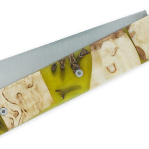 The 20 20 Full Handle Folding Knife With Birch Wood Green Resin With Inclusion Of Cloves 11cm Customizable Smooth Spring Brushed Finish Unique Piece