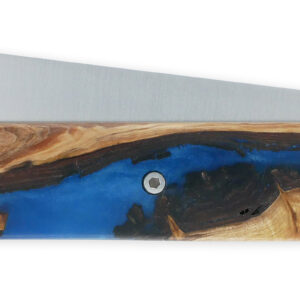 The 20 20 Full Folding Knife Stabilized Blue Tinted Juniper Handle 11cm Customizable Smooth Spring Brushed Finish Unique Piece