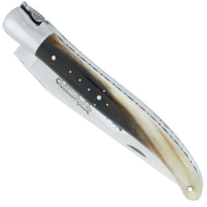 Laguiole En Aubrac Knife 1 Piece 12 Cm Flamed Horn Tip 1 Brushed Stainless Steel Bolster Bumblebee Decoration