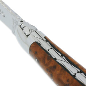 Laguiole En Aubrac Knife 1 Piece 12cm Thuja 2 Shiny Stainless Steel Bolsters Guilloche Plates And Spring Shiny Finish