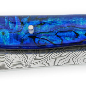 Laguiole Prestige Designer Knife 1 Piece 12 Cm 1 Front Bolster Hand Chiseled Pacific Blue Mother Of Pearl Under Transparent Resin Stylized Fly Damascus Blade Unique Piece