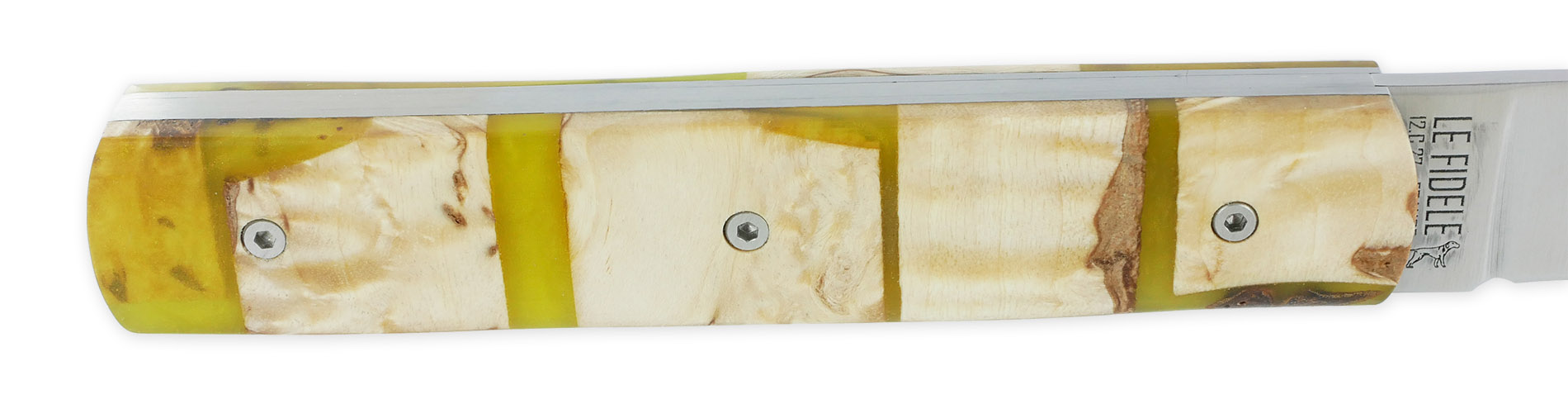 Le 2020 Couteau Pliant Plein Manche Avec Bois De Bouleau Resine Verte Avec Inclusion De Clous De Girofle 11cm Ressort Lisse Personnalisable 02