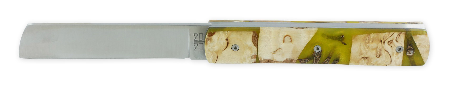 Le 2020 Couteau Pliant Plein Manche Avec Bois De Bouleau Resine Verte Avec Inclusion De Clous De Girofle 11cm Ressort Lisse Personnalisable 05