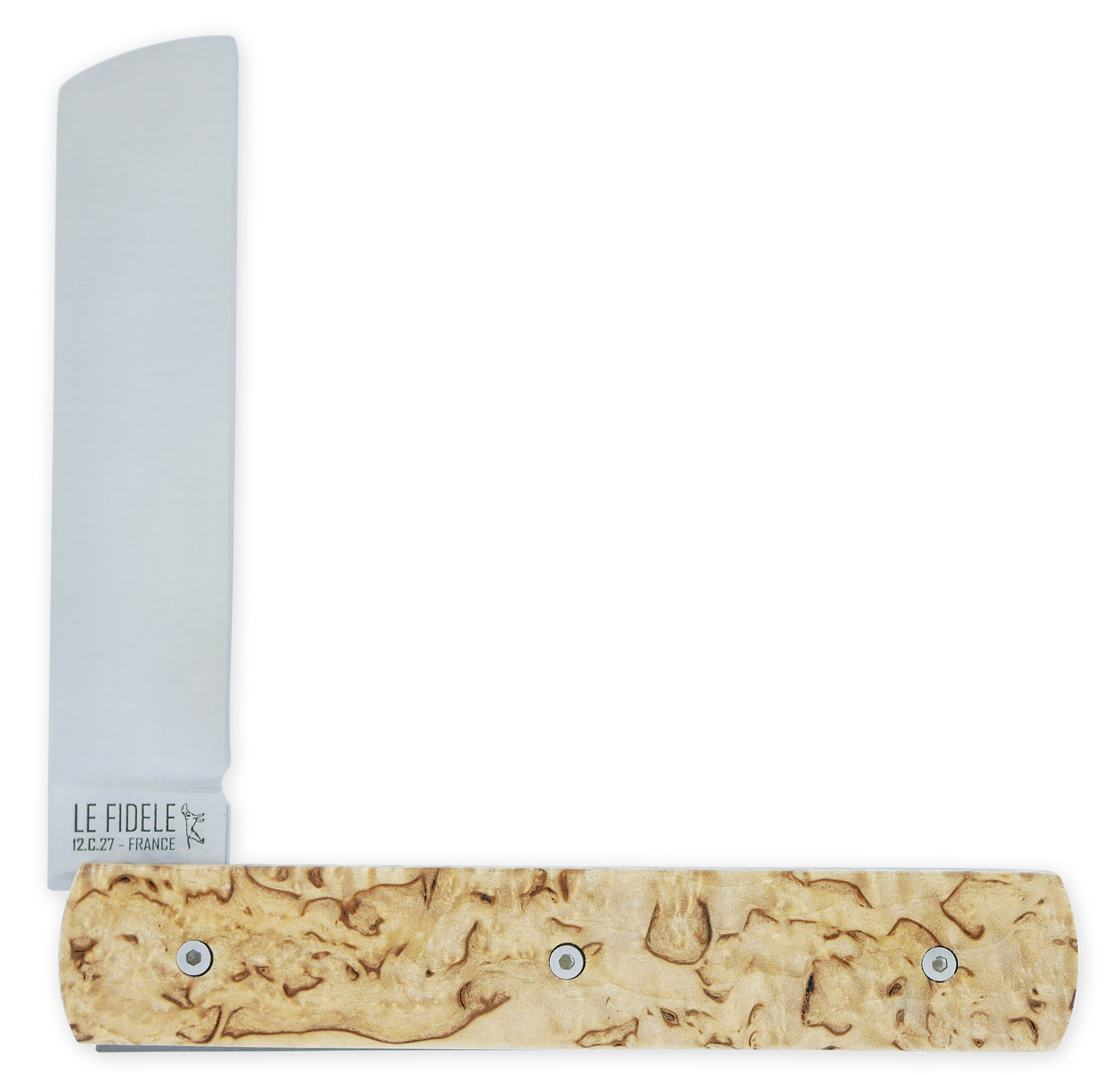 Le 2020 Couteau Pliant Plein Manche Bouleau 11cm Ressort Lisse Personnalisable Finition Brossee 01