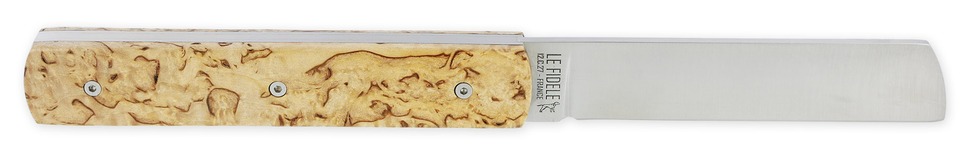 Le 2020 Couteau Pliant Plein Manche Bouleau 11cm Ressort Lisse Personnalisable Finition Brossee 03