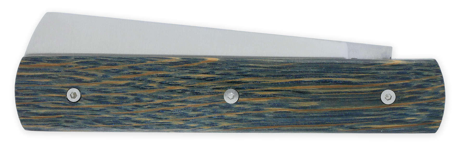 Le 2020 Couteau Pliant Plein Manche Chene Stabilise Teinte Bleu 11cm Ressort Lisse Personnalisable 02