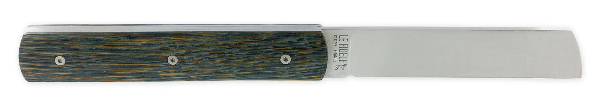 Le 2020 Couteau Pliant Plein Manche Chene Stabilise Teinte Bleu 11cm Ressort Lisse Personnalisable 03