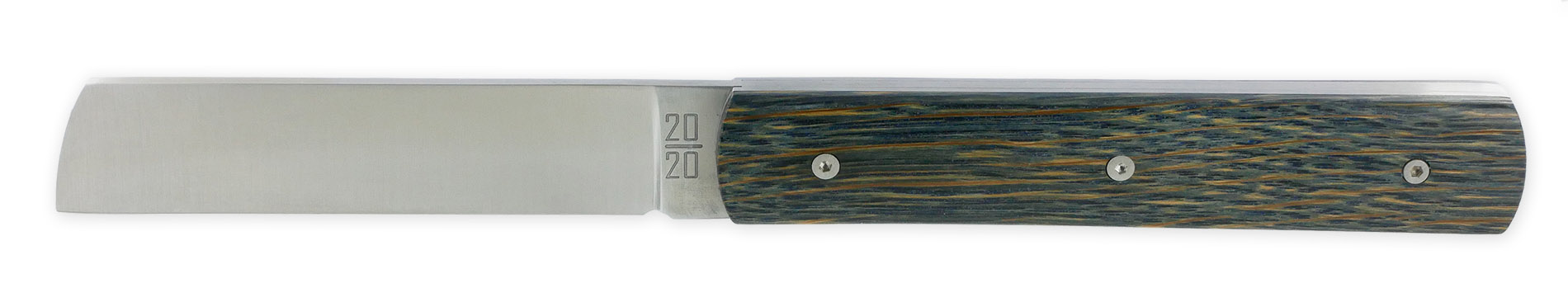 Le 2020 Couteau Pliant Plein Manche Chene Stabilise Teinte Bleu 11cm Ressort Lisse Personnalisable 04