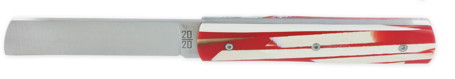 Le 2020 Couteau Pliant Plein Manche En Eclats De Mammouth Et Resine Rouge 11cm Ressort Lisse Personnalisable 03