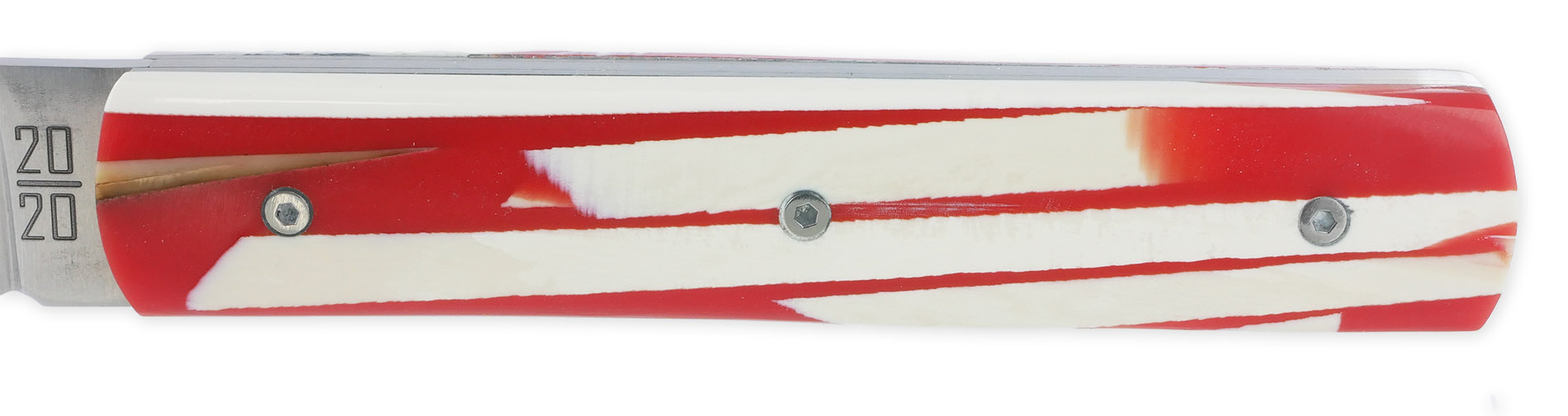 Le 2020 Couteau Pliant Plein Manche En Eclats De Mammouth Et Resine Rouge 11cm Ressort Lisse Personnalisable 04