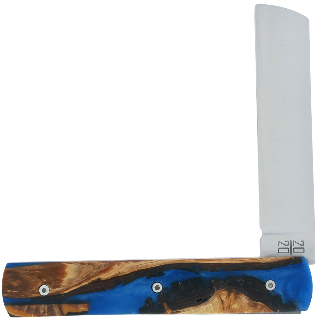 Le 2020 Couteau Pliant Plein Manche Genevrier Stabilise Teinte Bleu 11cm Ressort Lisse Personnalisable 00