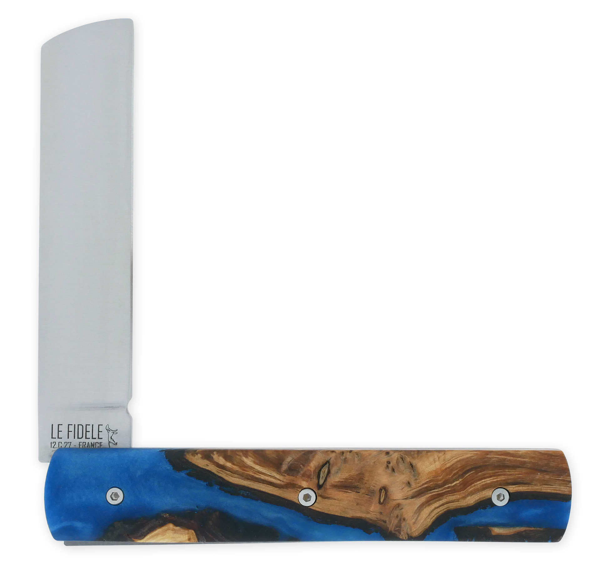 Le 2020 Couteau Pliant Plein Manche Genevrier Stabilise Teinte Bleu 11cm Ressort Lisse Personnalisable 01