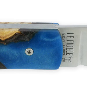 Le 2020 Couteau Pliant Plein Manche Genevrier Stabilise Teinte Bleu 11cm Ressort Lisse Personnalisable 02