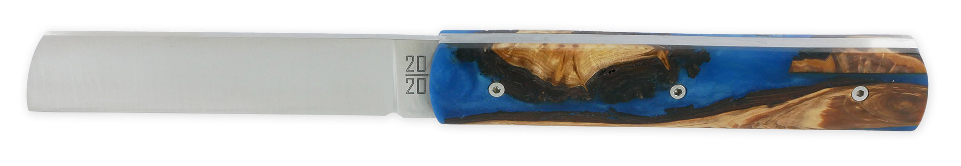 Le 2020 Couteau Pliant Plein Manche Genevrier Stabilise Teinte Bleu 11cm Ressort Lisse Personnalisable 04