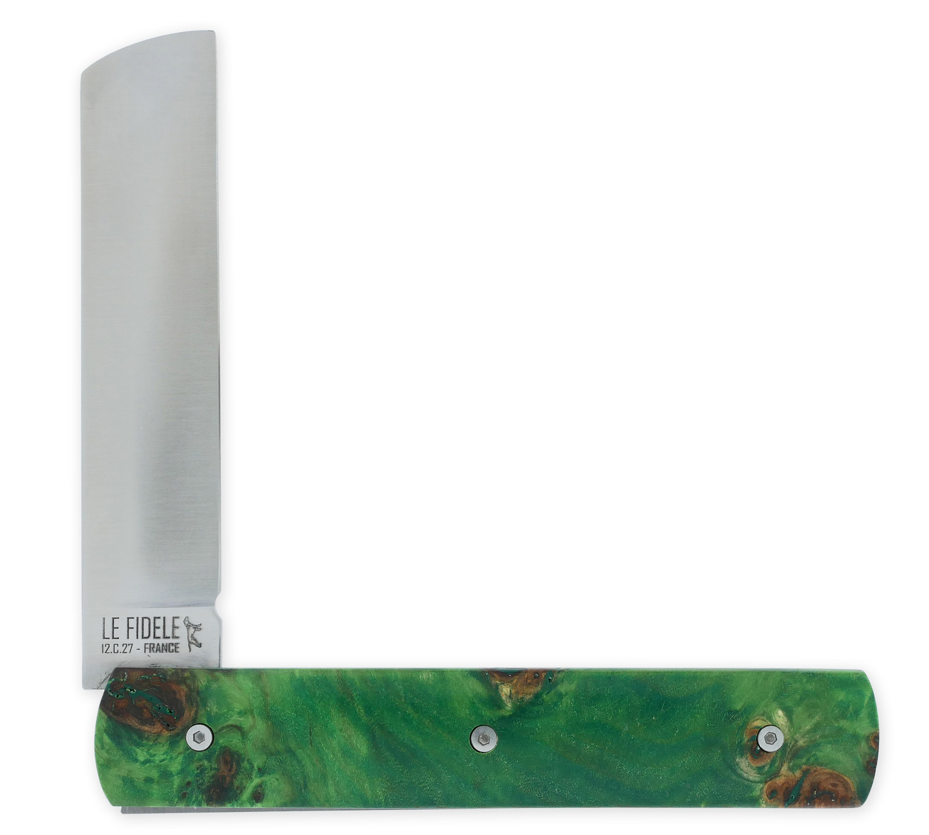 Le 2020 Couteau Pliant Plein Manche Loupe De Peuplier Stabilise Teinte Vert 11cm Ressort Lisse Personnalisable 01