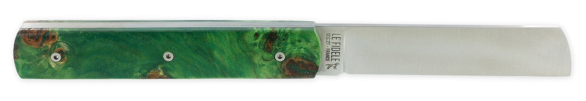 Le 2020 Couteau Pliant Plein Manche Loupe De Peuplier Stabilise Teinte Vert 11cm Ressort Lisse Personnalisable 02