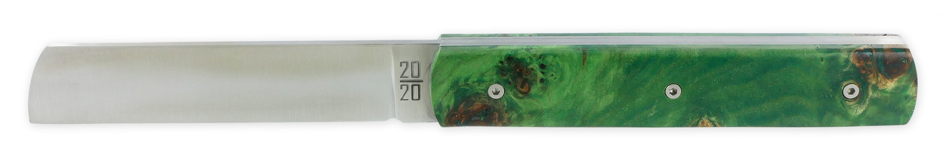 Le 2020 Couteau Pliant Plein Manche Loupe De Peuplier Stabilise Teinte Vert 11cm Ressort Lisse Personnalisable 04