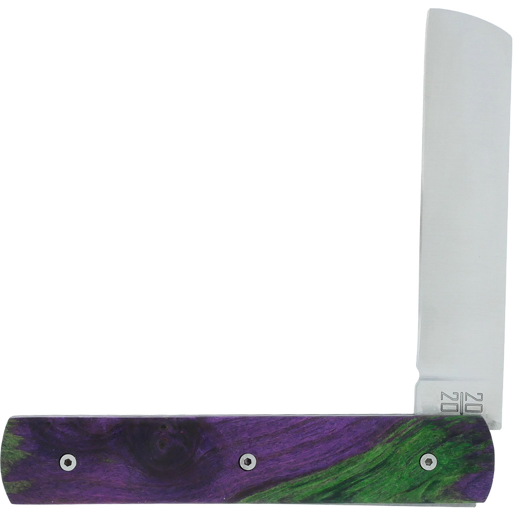 Le 2020 Couteau Pliant Plein Manche Loupe De Peuplier Stabilise Teinte Vert Et Mauve 11cm Ressort Lisse Personnalisable 00