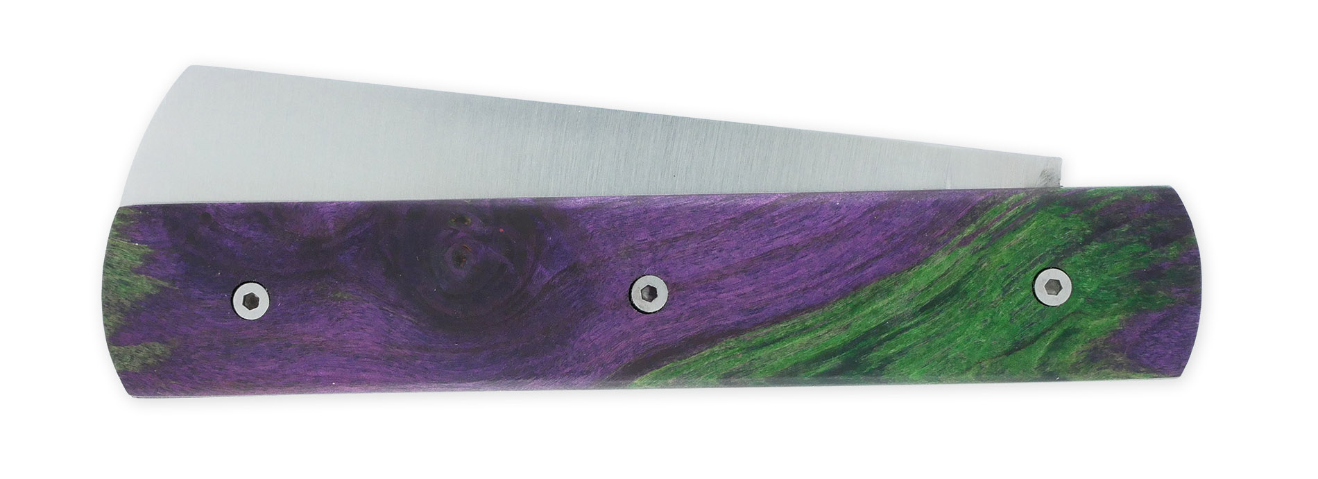 Le 2020 Couteau Pliant Plein Manche Loupe De Peuplier Stabilise Teinte Vert Et Mauve 11cm Ressort Lisse Personnalisable 02