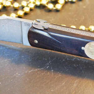 Prestige Designer Laguiole Knife 1 Piece 15 Cm Napoleon Gold Coin Inlay Ebony Handle Damascus Blade Prestige Imperial Eagle Fly Unique Piece