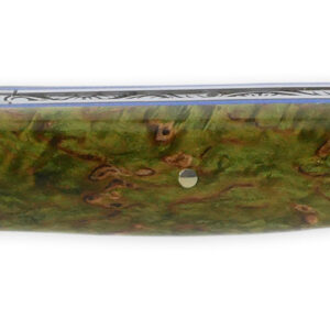 Prestige Laguiole En Aubrac Knife 1 Piece 12 Cm Full Handle In Green Stained Birch Burl Hand Guilloche Spring Blue Spacers Stylized Fly Damascus Blade